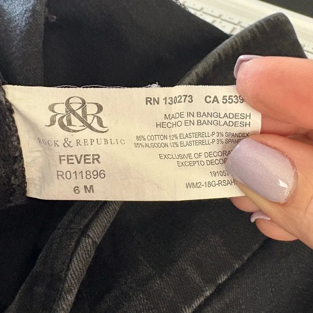 Rock & Republic Denim Rx‎ Fever Black Pull On Skinny Jeans Womens Size 6